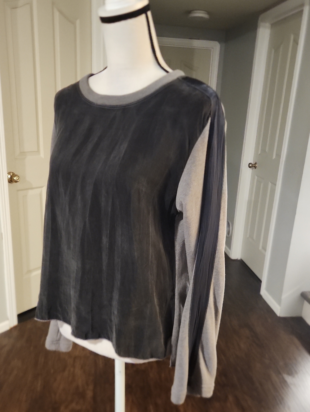 Hard Tail Mixed Material Sweatshirt With Stripe Down Sleeves